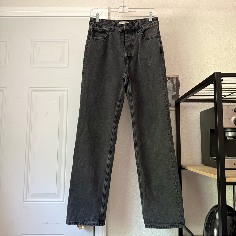 HOUSE OF CB washed black denim cotton straight leg‎ jeans